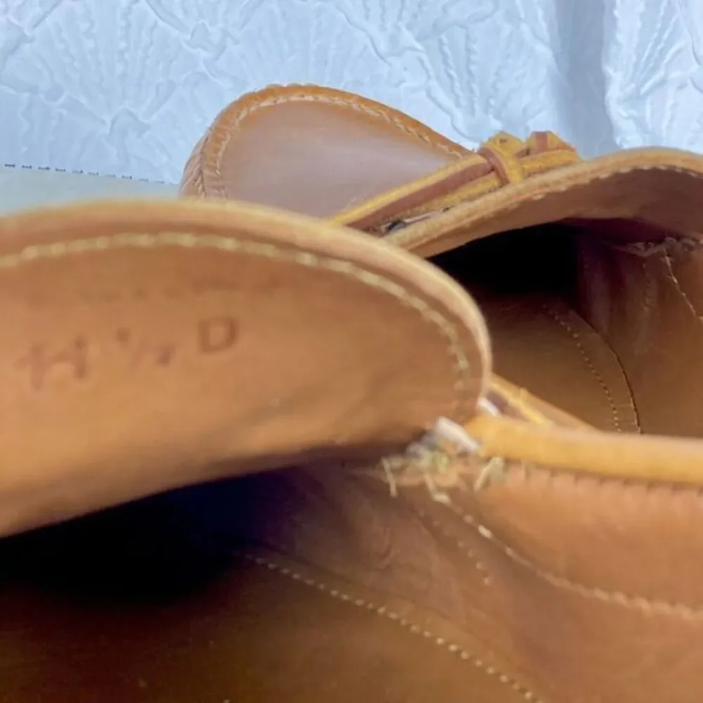 Quoddy Tan Leather Moc Toe Slip-On Boat Shoes